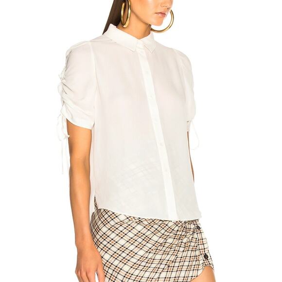 Veronica Beard Carmine Off-White Silk Button Front Ruched Sleeves Blouse Size 4 - Picture 2 of 10